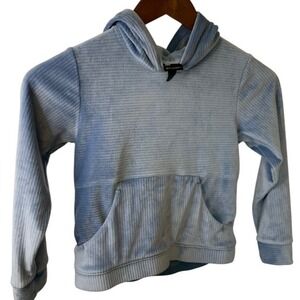 Kids Blue Velour Hoodie Pullover Sweatshirt Soft Velour Like Casual Top Sz Sm
